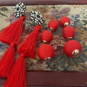 Elegant Red Tassel and Bead Earrings